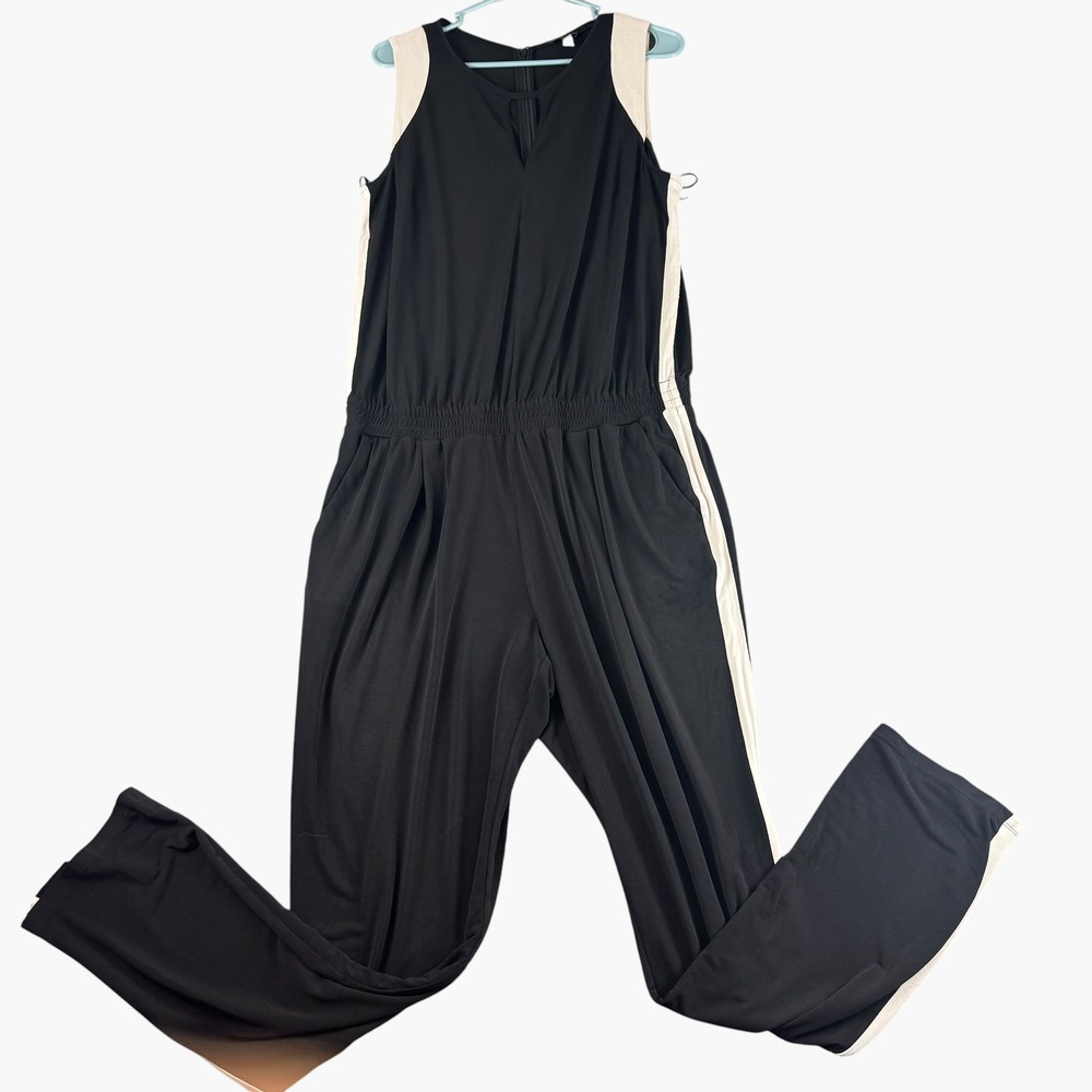 The Limited Black Cream Side Stripe Sleeveless Wide Leg Jumpsuit Large